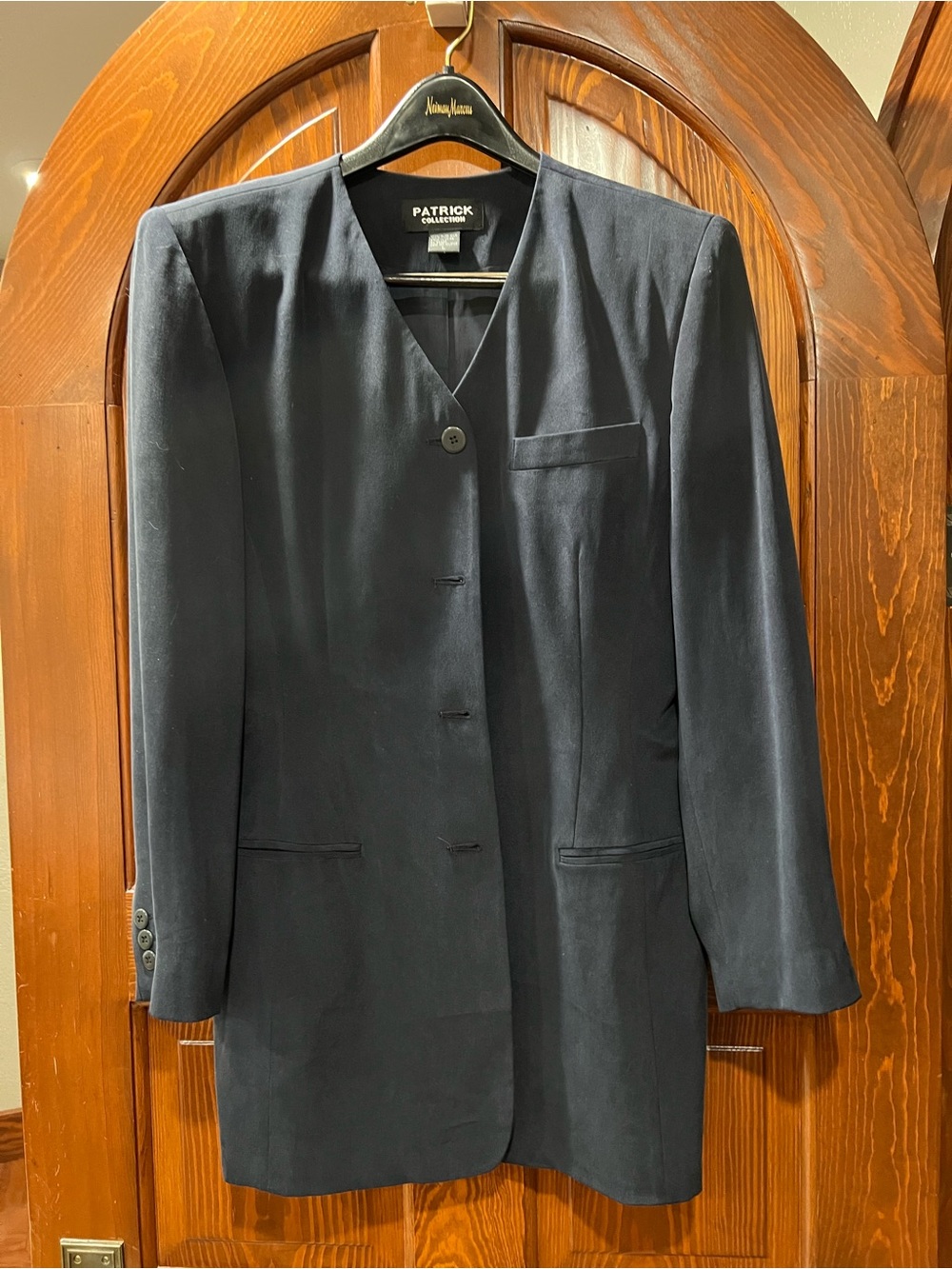 Women's Silk Navy Long Blazer Jacket